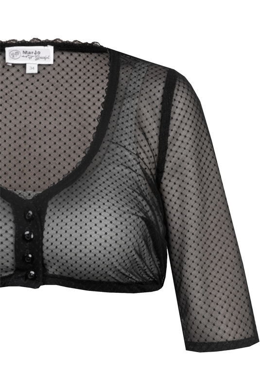 Dirndlbluse transparent mit halblangen Ärmeln - schwarz