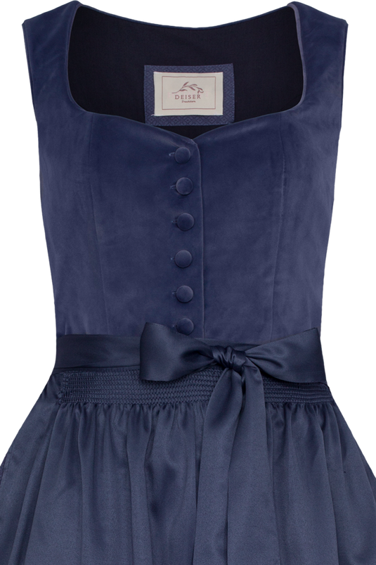 Damen Midi Dirndl Veloursoberteil Trachten Deiser DK262 2024 ELISA/70 in 1595-TAUBENBLAU - Vorderansicht ohne Flügelärmel Detail oben