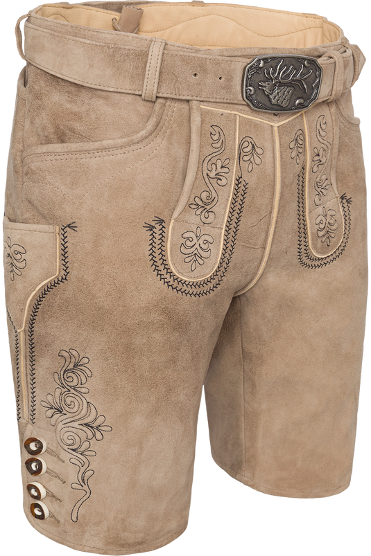 Kurze Herren Lederhose bestickt - linde/schwarz