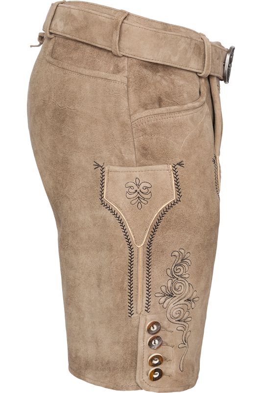 Kurze Herren Lederhose bestickt - linde/schwarz