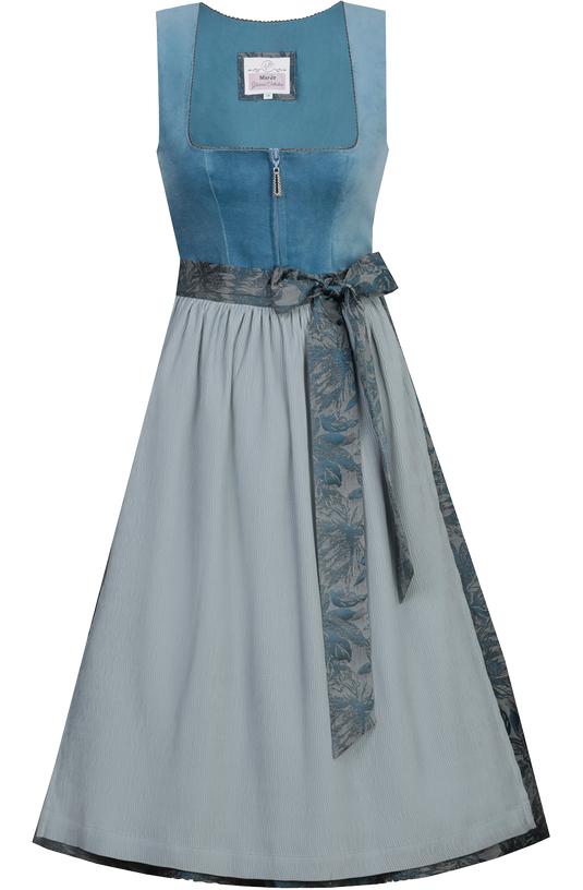 Midi-Dirndl mit Samtoberteil und Blumenmuster - denim cloud