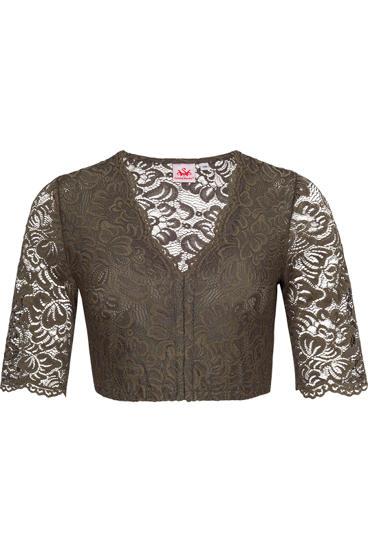 Dirndlbluse mit Stretch-Spitze und V-Ausschnitt - oliv