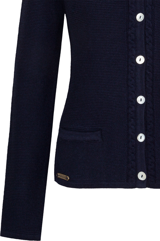Damen Strickjacke mit Zopfmuster und Perlmuttknöpfen - marine