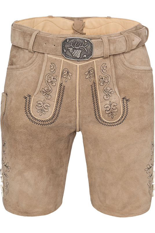 Kurze Herren Lederhose bestickt - linde/schwarz