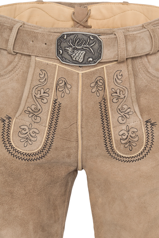 Kurze Herren Lederhose bestickt - linde/schwarz