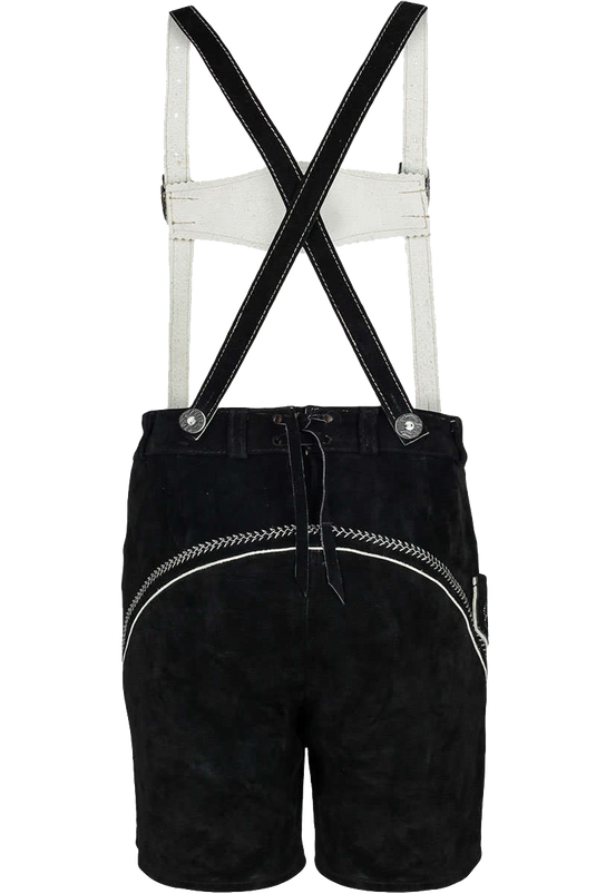 Kinder Lederhose kurz mit Stickerei und Trägern - schwarz